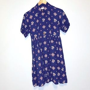 Liz Claiborne Navy Geometric Button Up Dress
